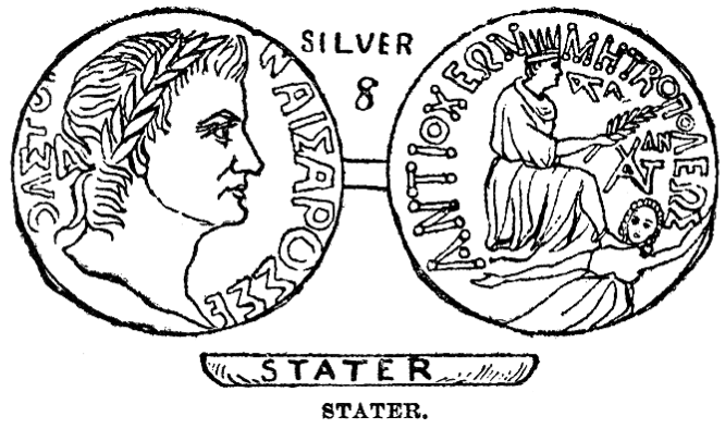 上图:彼得从鱼口中得的「一块钱」,就是这种古希腊银币斯达特Stater,一个斯达特折合两个第徳拉克马Didrachma,可以支付两个人的丁税。