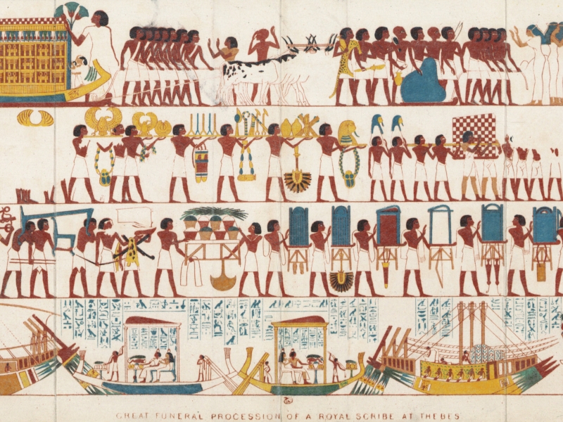 上图:古埃及底比斯(Thebes)一个皇家抄写员(Royal Scribe)的送葬队伍。