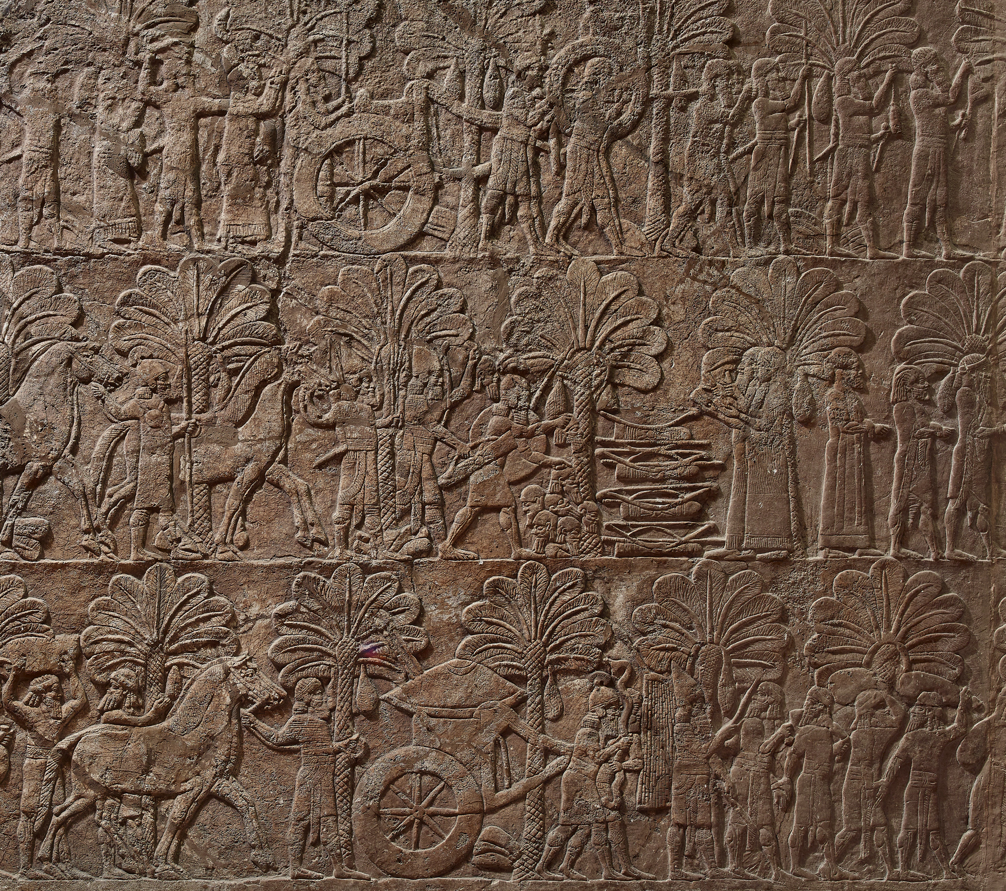 上图：尼尼微出土的亚述王亚斯那巴（Ashurbanipal，主前668-627年在位）的军队镇压巴比伦反叛、带走俘虏的壁画。主前626年，巴比伦一直是亚述的手下败将，所以犹大人不会相信遥远的巴比伦会侵略自己（哈一5）